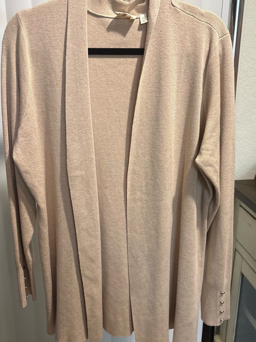 Cyrus Open-Front Beige Cardigan with Button Cuffs